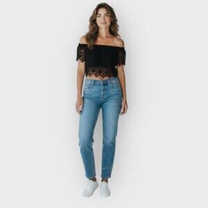 Haute Monde Black Small Lace Bustier Crop Top Off Shoulder Romantic Festival